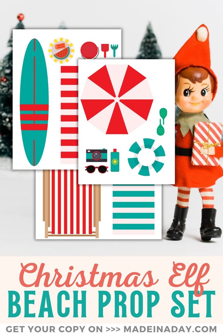 christmas elf beach prop set with text overlay