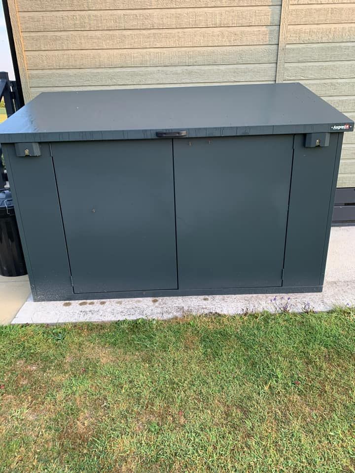 Carole's grey metal storage box outside her static caravan Caravan Storage, Static Caravan, Caravan Site, We Shed, Metal Shed, Holiday Park, Metal Storage, Home Storage, Storage Shed