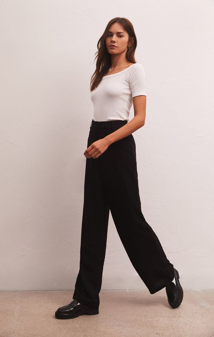 We're loving the chic wide leg style and clean lines of the Marmont Trouser. Regular Fit Model is wearing Size S. Airy Flat Rayon: 90% Rayon, 10% Nylon Hi-Rise Belt Loops Zippered Button Closure Machine wash cold, hang to dry ZP233903 Sleek Wide Leg Pants For Business Casual In Spring, Sleek Wide Leg Pants For Business Casual Spring Wear, Sleek Wide Leg Dress Pants For Office, Sleek Wide Leg Workwear Pants, Chic Wide Leg Dress Pants For Business Casual, Sleek Wide Leg Pants For Work, Versatile Wide Leg Business Casual Pants, Chic Wide Leg Workwear Pants, Versatile Business Casual Wide Leg Pants