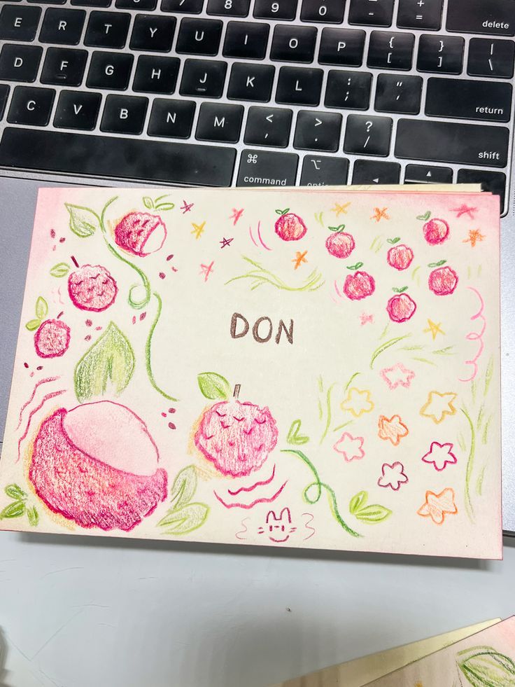 a notebook with the word don written on it