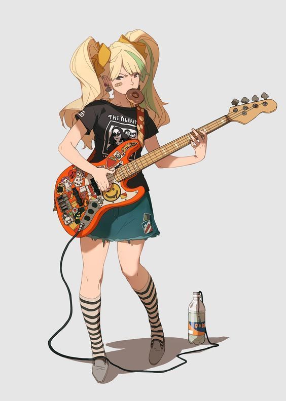 a girl with blonde hair holding a guitar