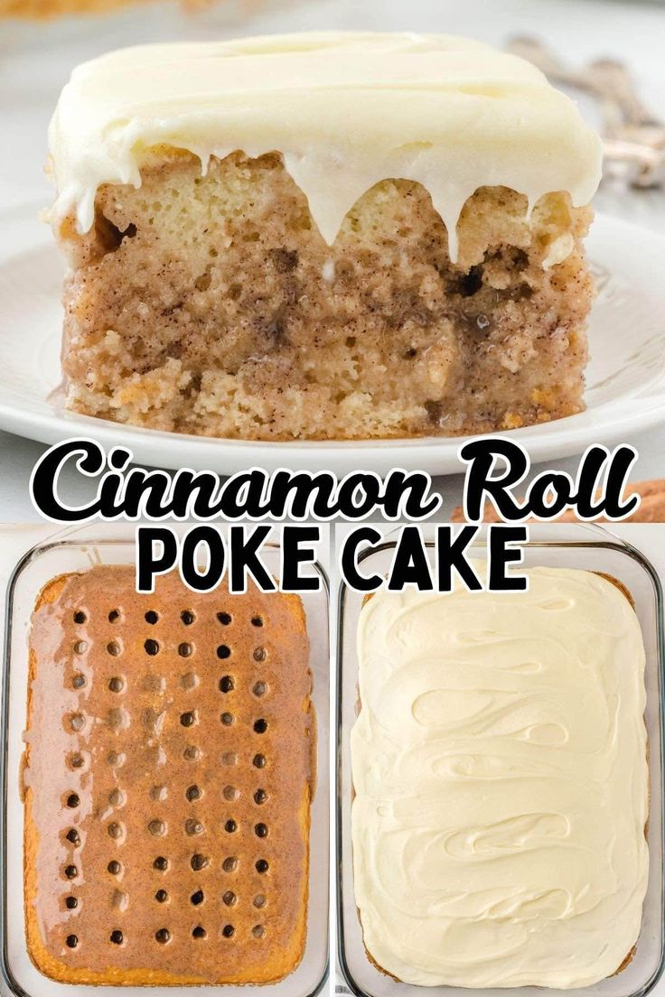 cinnamon roll poke cake with cream cheese frosting