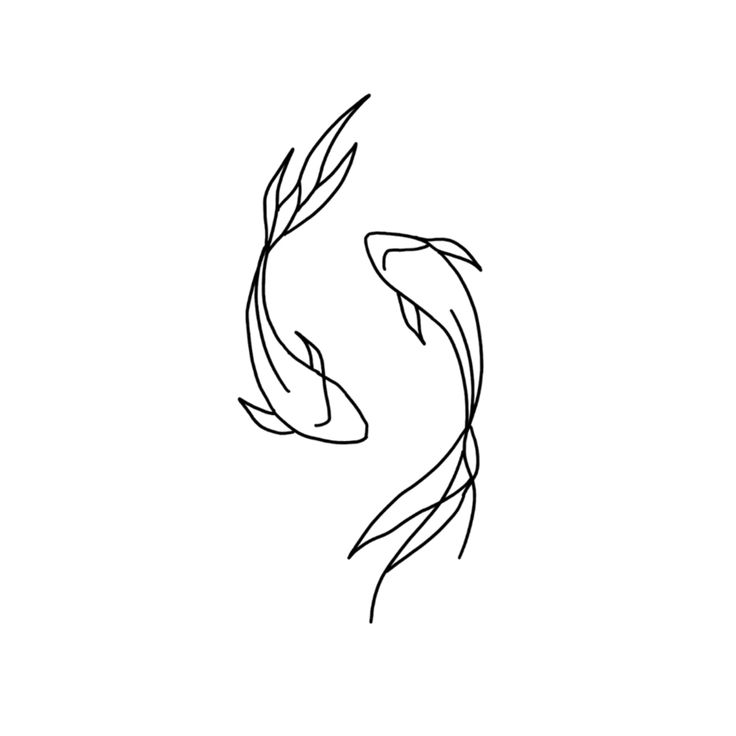 a black and white drawing of two goldfish swimming in opposite directions to each other