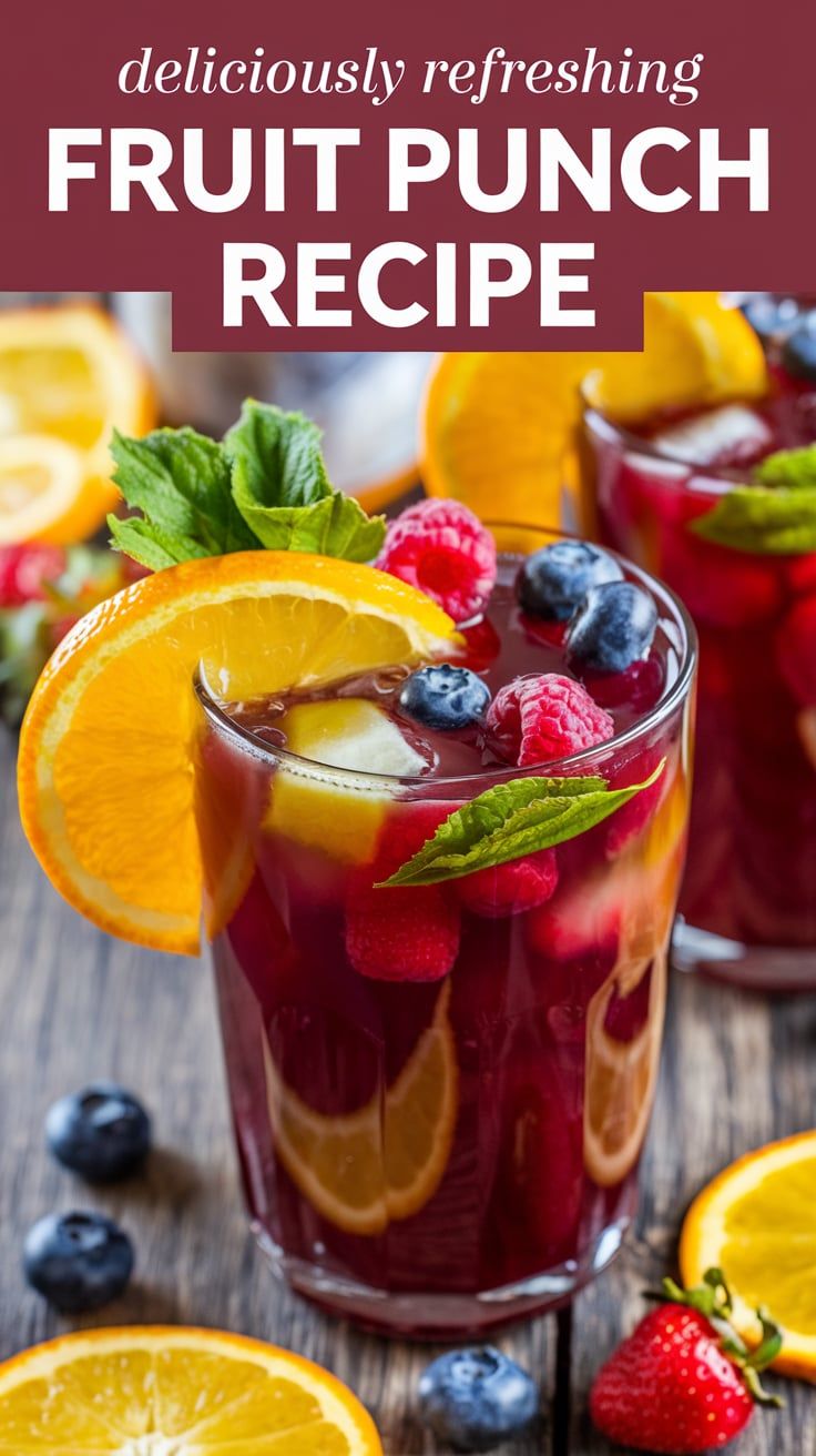 fruit punch recipe with oranges, blueberries and raspberries