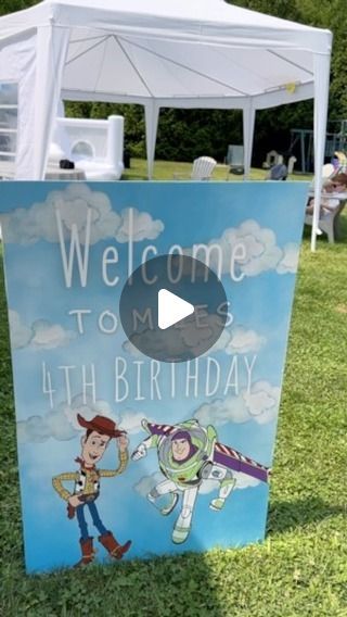 a sign that says welcome to my 6th birthday with an image of woody and buzz on it