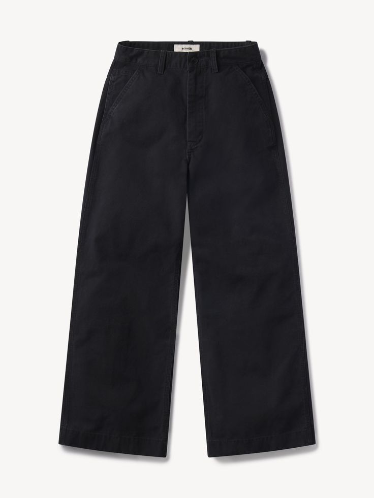 Black Venice Wash High Desert Canvas Wide Leg Pant - Buck Mason- Modern American Classics Jefferson White, Buck Mason, Flat Felled Seam, High Waisted Wide Leg Pants, High Desert, Black High Waist, Raw Denim, Wide Leg Pant, Work Jackets