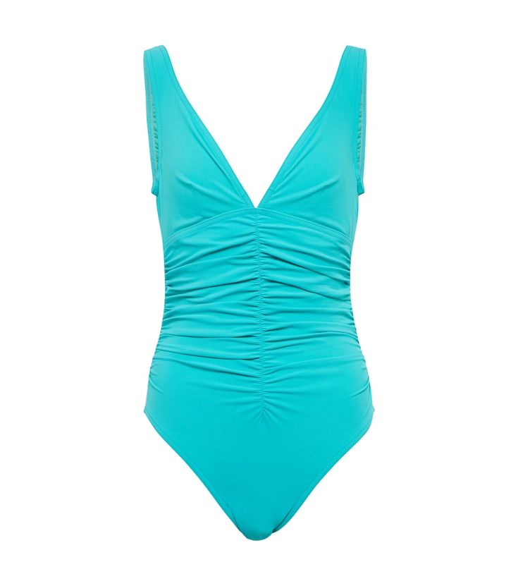 Karla Colletto is an expert in creating flattering swimwear, like the Mytheresa-exclusive Basics swimsuit. With figure-framing ruching and a plunging V-neckline, this aqua-blue style features Xtra Life LYCRA® fibers for superior stretch and recovery. Flattering Swimwear, Ruched Swimsuit, Halter Neck Swimsuit, Orange Swimsuit, Yellow Swimsuits, Green Swimsuit, Red Swimsuit, Pink Swimsuit, Blue Swimsuit