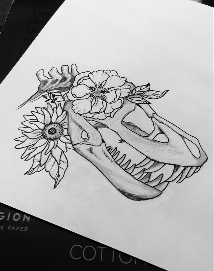 a drawing of a skull with flowers on it's head and the word cotton