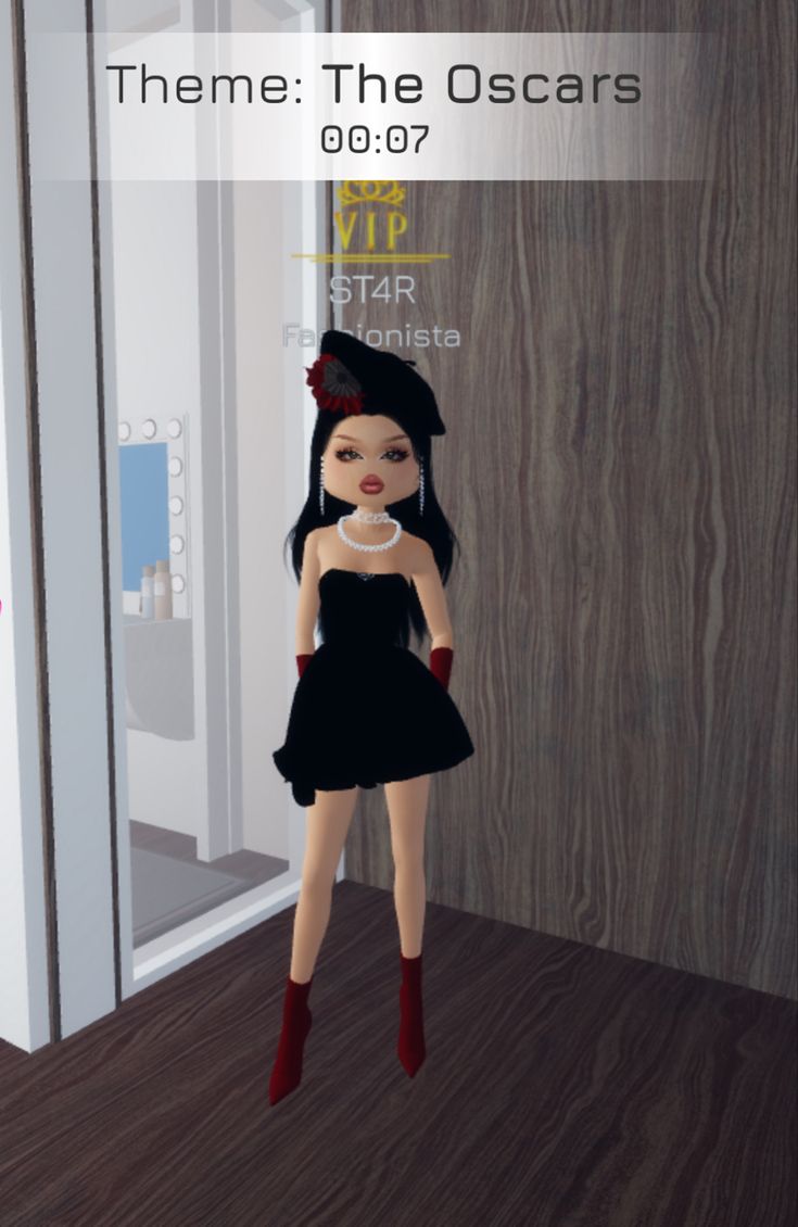 an animated girl in a black dress and red boots is standing next to a wall