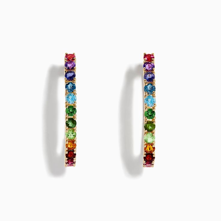 Effy Mosaic 14K Yellow Gold Multi Stone Hoop Earrings Luxury Multi-stone Gold Hoop Earrings, Stone Hoop Earrings, Effy Jewelry, Yellow Stone, Multi Stone, Gold Yellow, Gold Metal, Mosaic, Multi Color