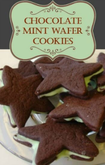 chocolate mint wafer cookies on a plate with the words, chocolate mint wafer cookies