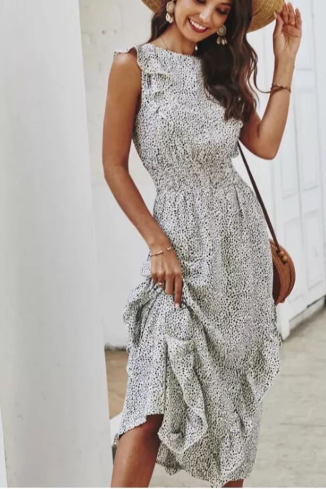 US$ 32.91 - Summer Elegant Sexy Wave point beach Ruffles midi Dress Women 2020 Fashion Print dot Ladies boho Vacation dress women vestidos - www.streetally.com Knee-length Ruffled Maxi Dress For Vacation, Knee-length Dress With Ruffles For Vacation, Flowy Polka Dot Midi Dress, Flowy Ruffled Midi Dress For Beach Season, Beach Season Ruffled Sundress Midi Dress, Flowy Midi Dress With Ruffles For Beach Season, Beach Season Ruffled Midi Dress For Day Out, Flowy Polka Dot Dress For Vacation, Polka Dot Sundress Maxi Dress For Beach