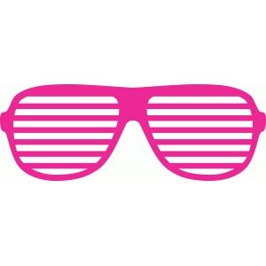 a pair of pink sunglasses with stripes on the lens and bottom part of the frame