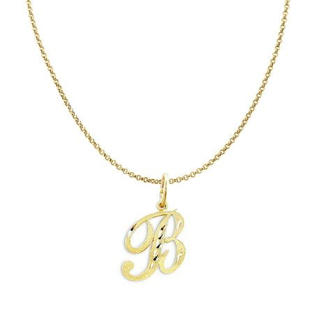 Crafted of 14-karat yellow gold, this initial letter pendant features an elegant cursive design. The "B" initial features a diamond-cut finish. The pendant measures approximately 0.50 inches in width and length and is thin and lightweight for comfortable daily wear.The pendant is completed with a matching 14k yellow gold 1.2-mm rolo cable chain with a diamond-cut design in 20 inches length. Size: 20.00.  Gender: unisex.  Age Group: adult. Cursive Design, B Initial, Cursive Letters, Stacked Jewelry, Star Jewelry, Letter Pendants, Initial Letter, Initial Pendant, Rolo Chain