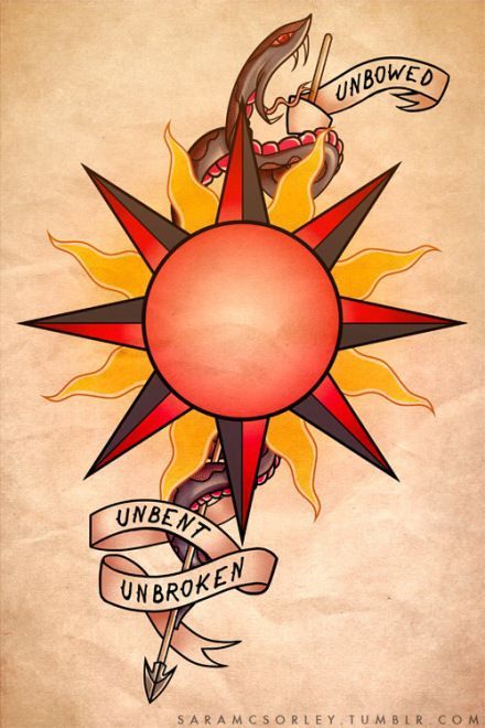 an old school tattoo design with the sun and arrow