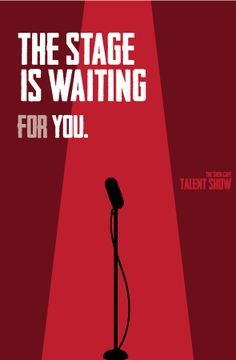 the stage is waiting for you poster with microphone on red background and text that reads,'the stage is waiting for you '