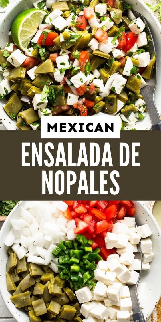 mexican ensalada de nopales with limes, tomatoes and cucumbers