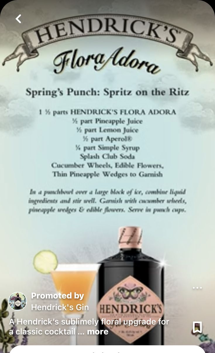 an ad for hendirick's flor alora, which is also available on the app