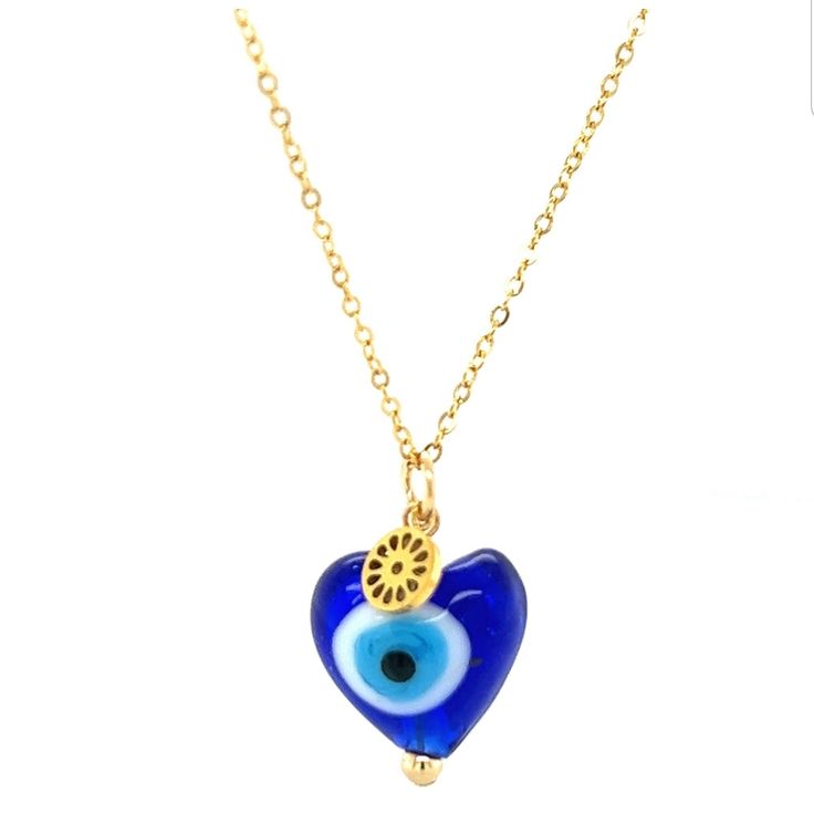 Beautiful Adjustable 16”-18” Necklace With Evil Eye Heart. Blue Necklace For Valentine's Day Gift, Blue Open Heart Necklace For Valentine's Day, Blue Heart Pendant Necklace For Gift, Blue Heart Pendant Necklace For Valentine's Day, Elegant Blue Necklaces With Heart Charm, Elegant Blue Necklace With Heart Charm, Blue Heart Necklace For Gift, Elegant Blue Open Heart Necklace, Blue Heart-shaped Jewelry With Adjustable Chain