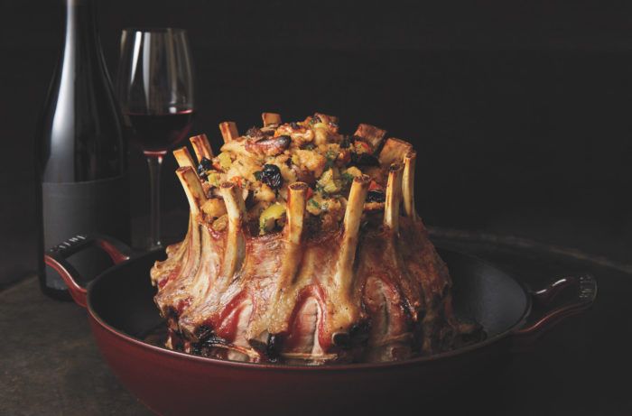 Cooked frenched pork roast filled with stuffing against black background Crown Pork Roast Recipes, Crown Roast Of Pork, Crown Roast, Rack Of Pork, Pork Roast Recipes, Sweet Wine, Easy A, Dinner Meals, French Cut