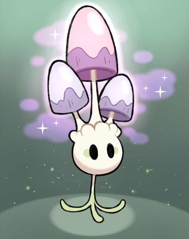 a cartoon mushroom with two large mushrooms on it's head