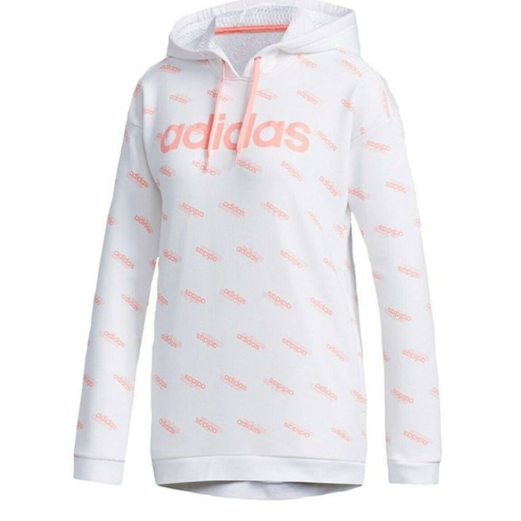 Nwt Cute Hard To Find Color!!! Color: White/Glory Pink Adidas Spring Sweatshirt With Drawstring Hood, Adidas Sweatshirt With Drawstring Hood For Spring, White Logo Print Hoodie For Spring, White Hooded Sweatshirt For Spring, White Hooded Spring Sweatshirt, Spring White Hooded Sweatshirt, White Adidas Hooded Top, White Adidas Sweatshirt For Spring, White Adidas Sporty Sweatshirt