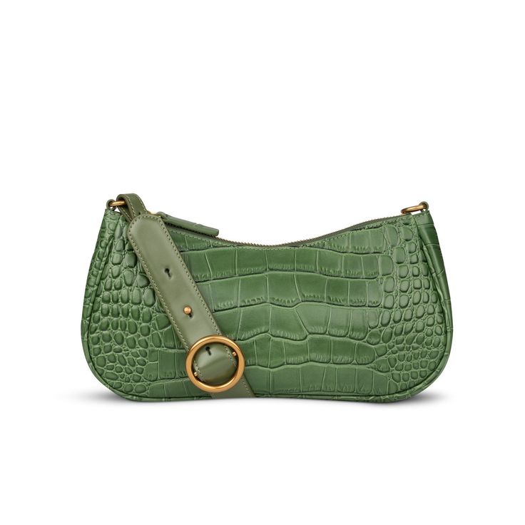 Charmed Baguette in Olive Green | Parisa Wang | Classic Clutch Baguette Bag With Adjustable Strap, Elegant Leather Baguette Bag With Adjustable Handle, Elegant Crossbody Baguette Bag With Adjustable Handle, Formal Crossbody Baguette Bag With Adjustable Handle, Elegant Baguette Bag With Detachable Strap And Round Handle, Formal Baguette Shoulder Bag With Adjustable Strap, Chic Formal Baguette Bag With Metal Hardware, Classic Crossbody Baguette Bag With Metal Hardware, Chic Baguette Bag Satchel With Adjustable Handle