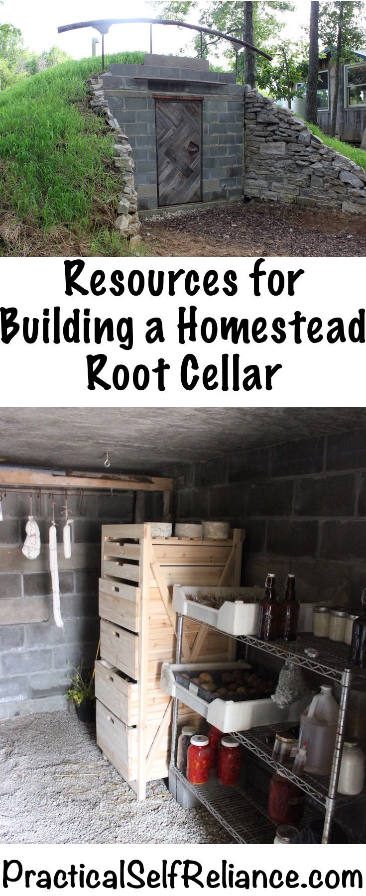 two pictures with the words resources for building a homestead root cellar in front of it