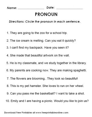 Circle The Pronoun Worksheet - Free Primary School Worksheets Pronoun Worksheet, Primary Worksheets, Basic Drawing For Kids, How To Make Spaghetti, The Sentence, Basic Drawing, A Sentence, School Trip, Free Printable Worksheets