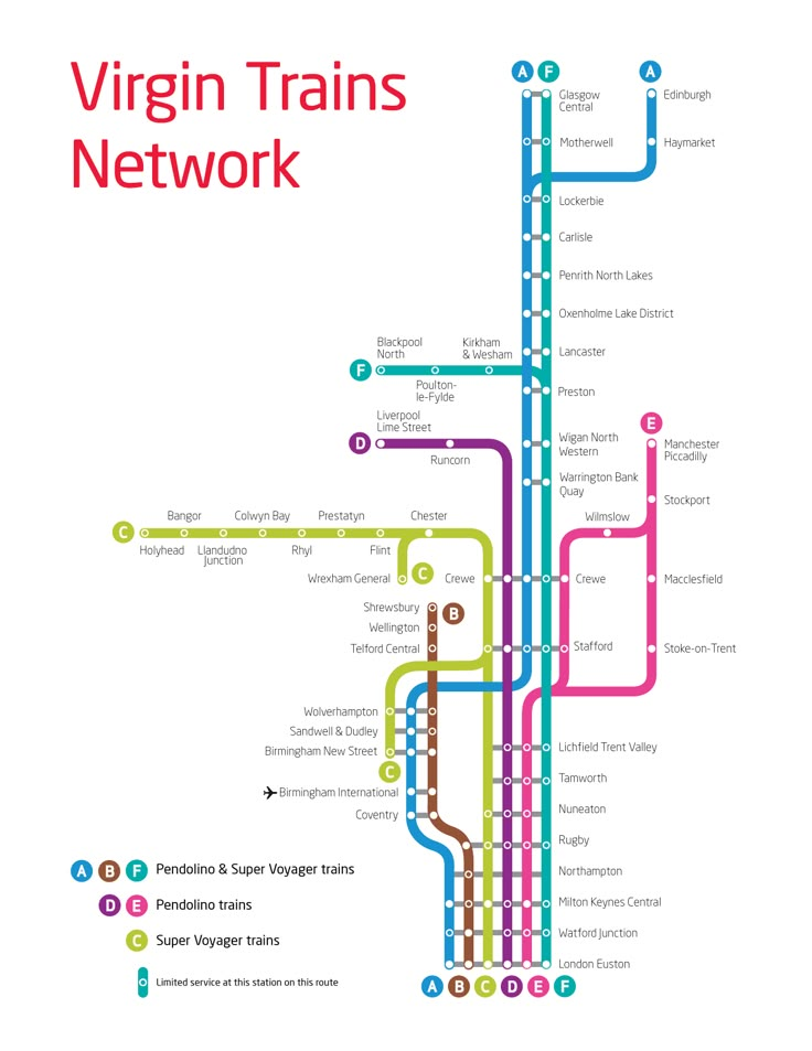 the virgin trains network is depicted in this poster