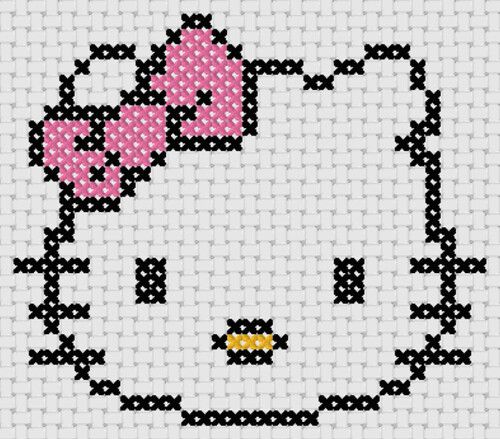 a cross stitch hello kitty with pink bow