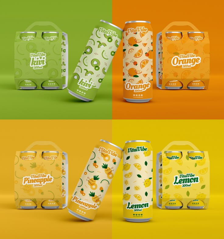 the packaging design for lemonade is shown in three different colors