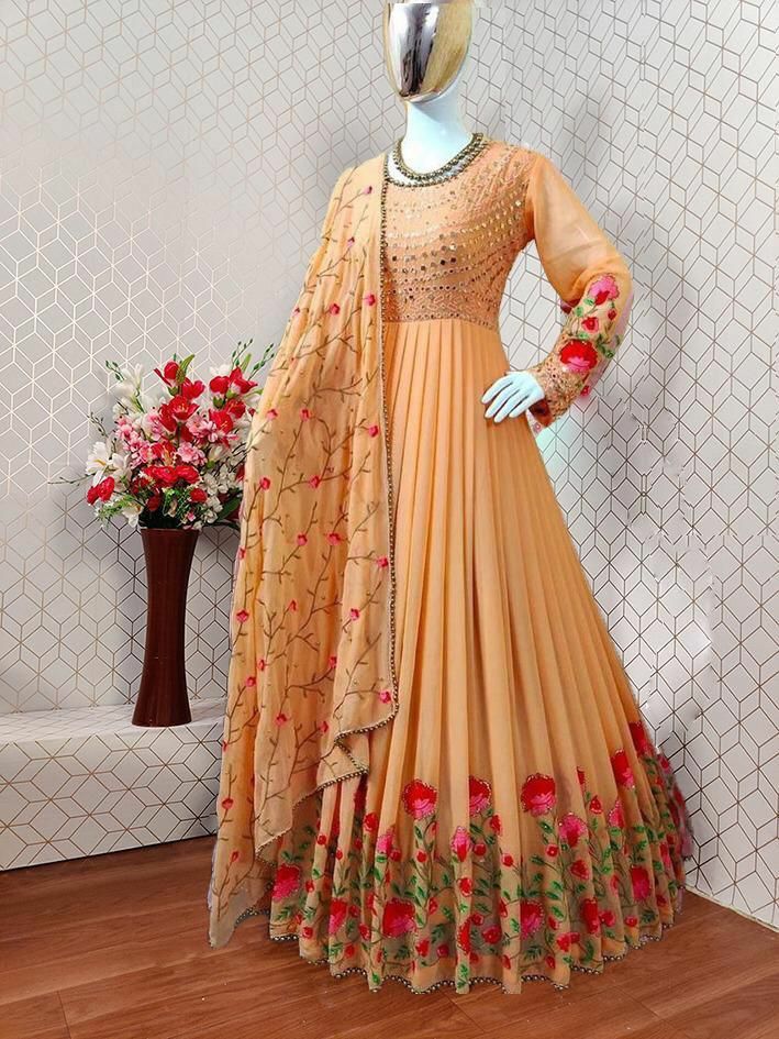 Full Sleeves Gown, Full Sleeve Gowns, Fancy Gown, Haldi Dress, Gown With Dupatta, Gown Party Wear, Long Gown Design, Border Lace, Cotton Gowns