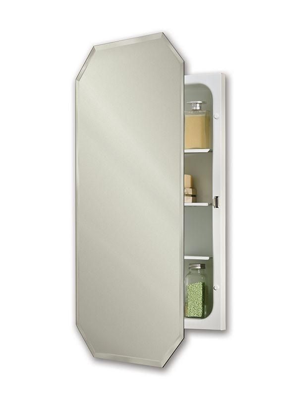 a bathroom medicine cabinet with its door open