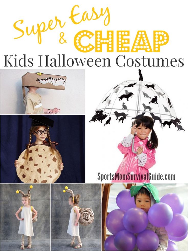 kids'halloween costumes with text overlay reading super easy and cheap kids'halloween costumes