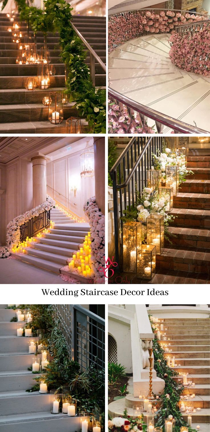 wedding staircase decor ideas with candles and flowers