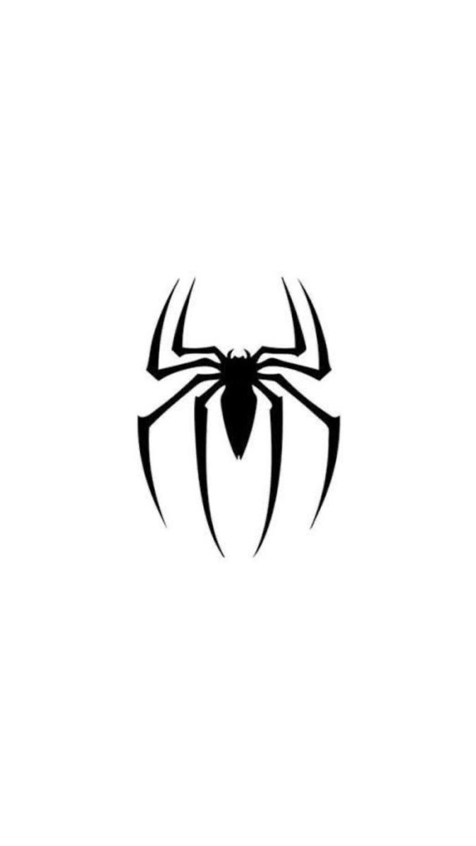 a black and white spider logo on a white background