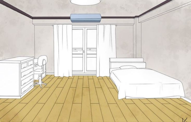 a drawing of a bedroom with two beds