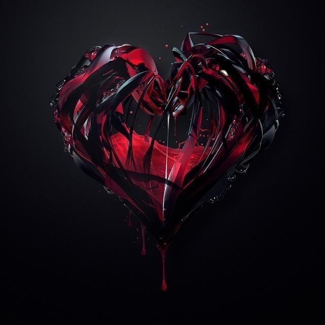 a heart shaped object with blood dripping from it's sides on a black background