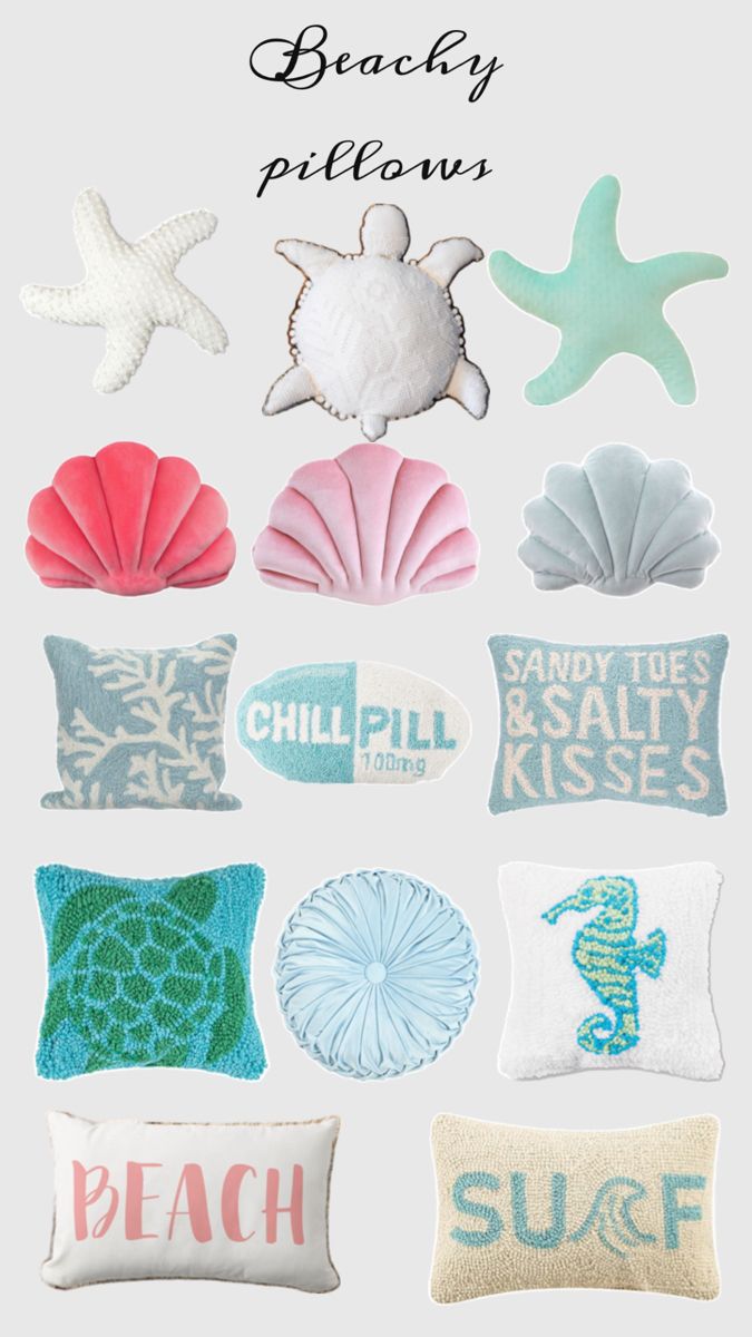 the beachy pillows are all different colors and sizes