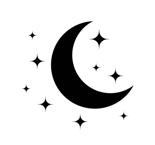 the crescent and stars are black on a white background