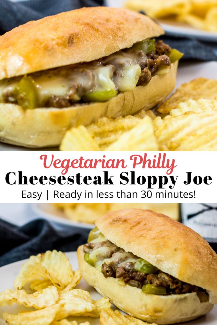 a cheesesteak sloppy joe sandwich on a plate with chips