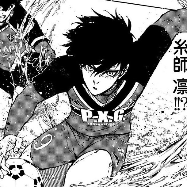 an anime character is holding a soccer ball in his hand and running through the water