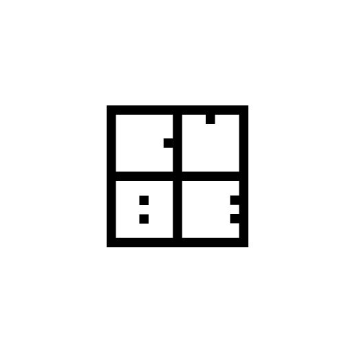 a black and white logo with four squares in the middle, on a white background