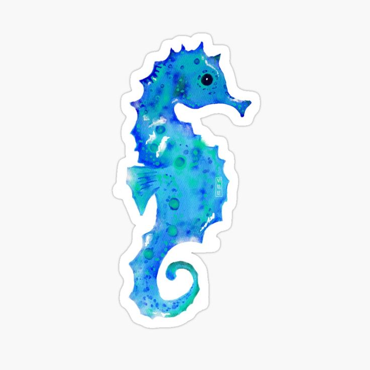 a blue sea horse sticker on a white background