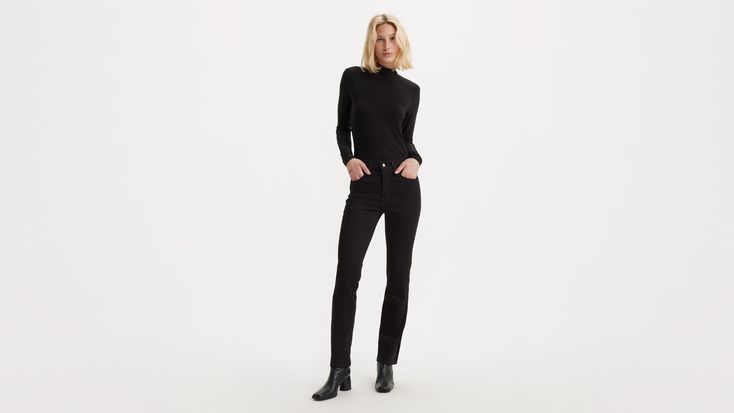 Ribcage Straight Ankle Women's Jeans - Black | Levi's® US Slim Fit Straight Pants For Fall, Stretch Bottoms With Straight Silhouette For Fall, Fall Straight Fit Bottoms, Modern Straight Silhouette Bottoms For Fall, Modern Straight Fit Pants For Fall, Levi's Straight Bottoms For Fall, Classic Levi's Pants For Fall, Modern Straight Bottoms For Fall, Levi's Straight Leg Winter Bottoms