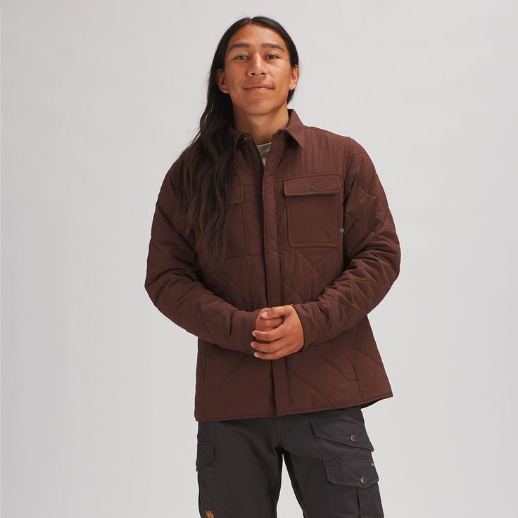 We designed the Quilted Insulated Shirt Jacket for a stylish mountain look and superior comfort level. Its synthetic insulation keeps us warm and cozy as we run errands or hit an evening on the town when the weather gets cold. A DWR coating keeps water off the outer fabric, keeping us dry when a storm hits. Rugged Winter Outerwear, Urban Quilted Jacket For Outdoor Fall Activities, Urban Quilted Jacket For Outdoor Fall Season, Urban Style Quilted Jacket For Outdoor Fall Activities, Urban Long Sleeve Quilted Jacket For Outdoor, Urban Quilted Jacket For Fall Outdoor, Functional Long Sleeve Quilted Jacket For Fall, Rugged Long Sleeve Winter Outerwear, Urban Quilted Long Sleeve Jacket For Outdoor