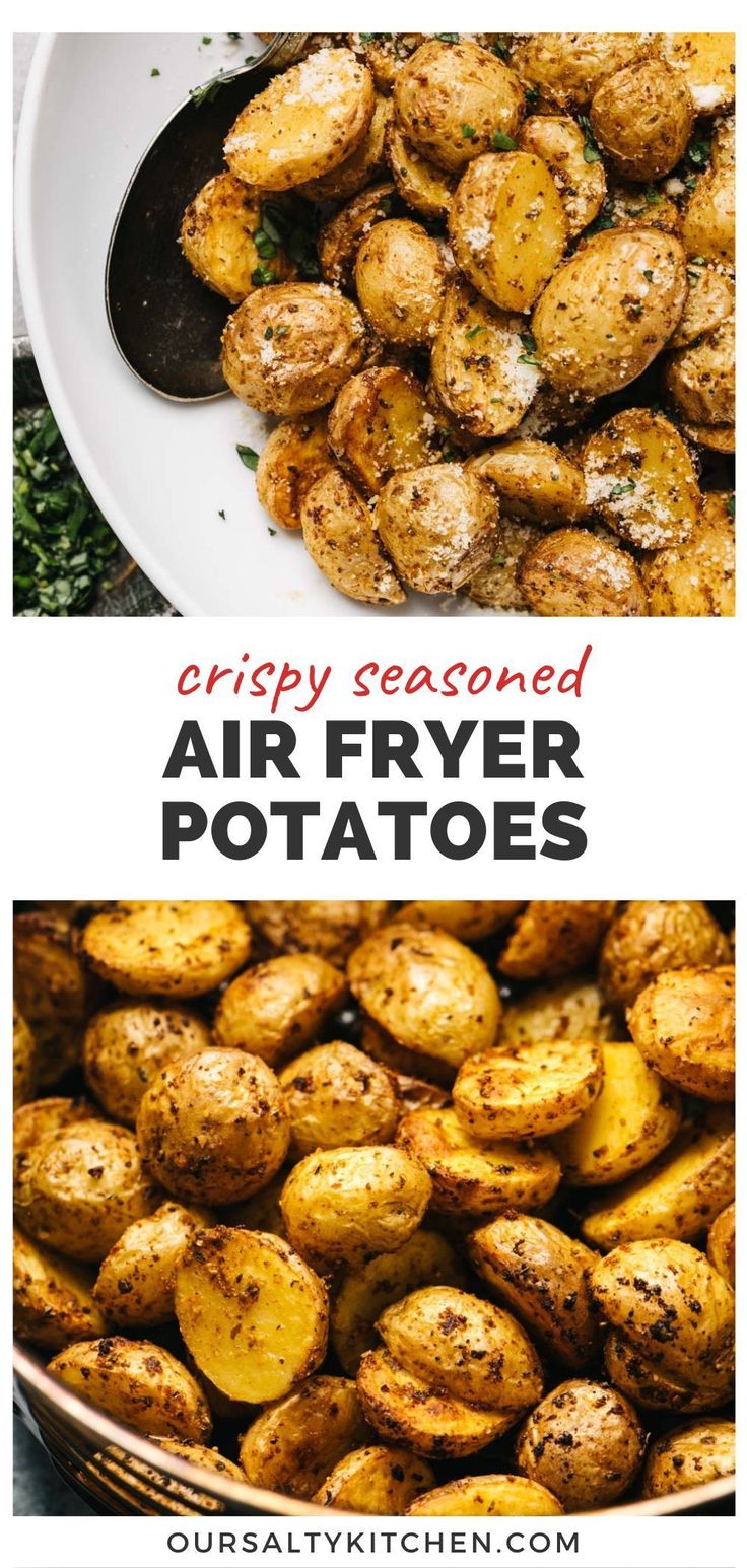 crispy seasoned air fryer potatoes are the perfect side dish for any holiday meal