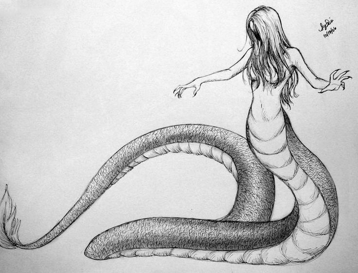 a pencil drawing of a woman standing next to a snake with her arms spread out