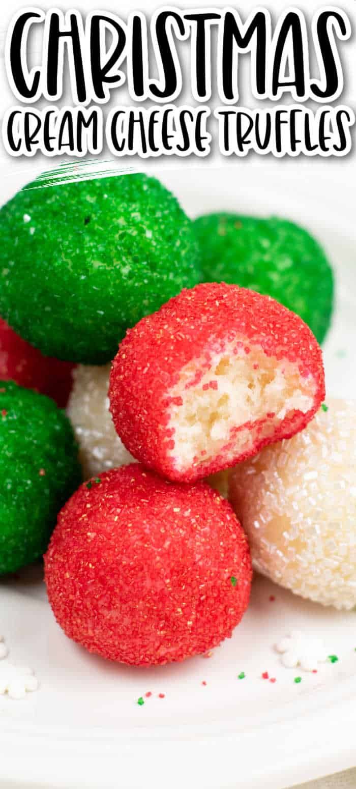 christmas cream cheese truffles on a white plate